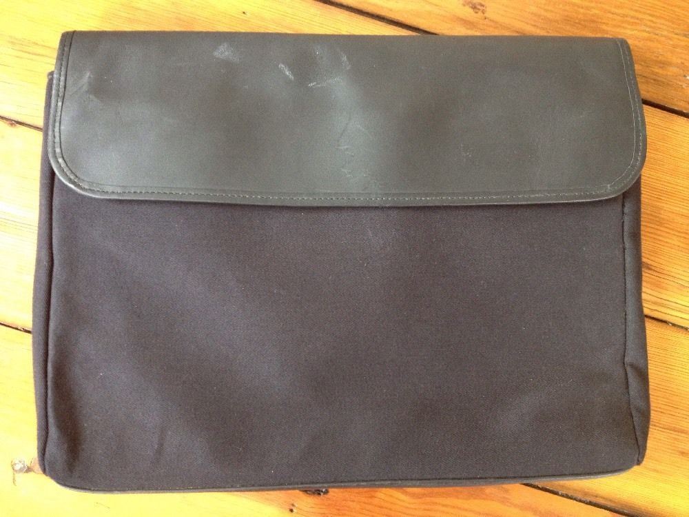 Levenger Black Leather Nylon Laptop Case Sleeve Bag 14.5"x10" Made in England