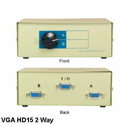 Kentek 2-Way HD15 VGA Manual Data Switch Box Dial HD-15 Pin Display Monitor