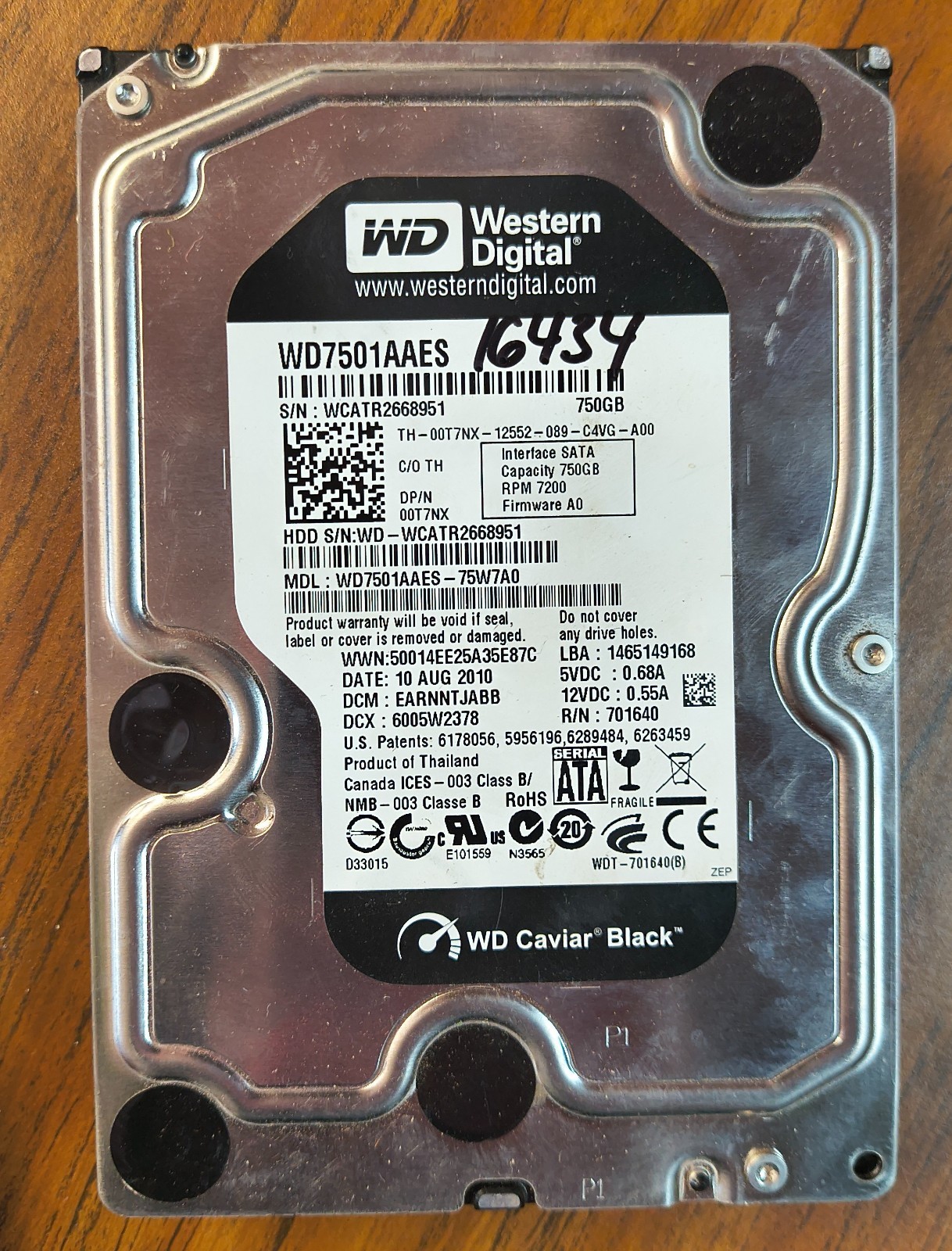 Western Digital WD Caviar Black 750GB 3.5" Hard Disk Drive - WD7501AAES - Tested