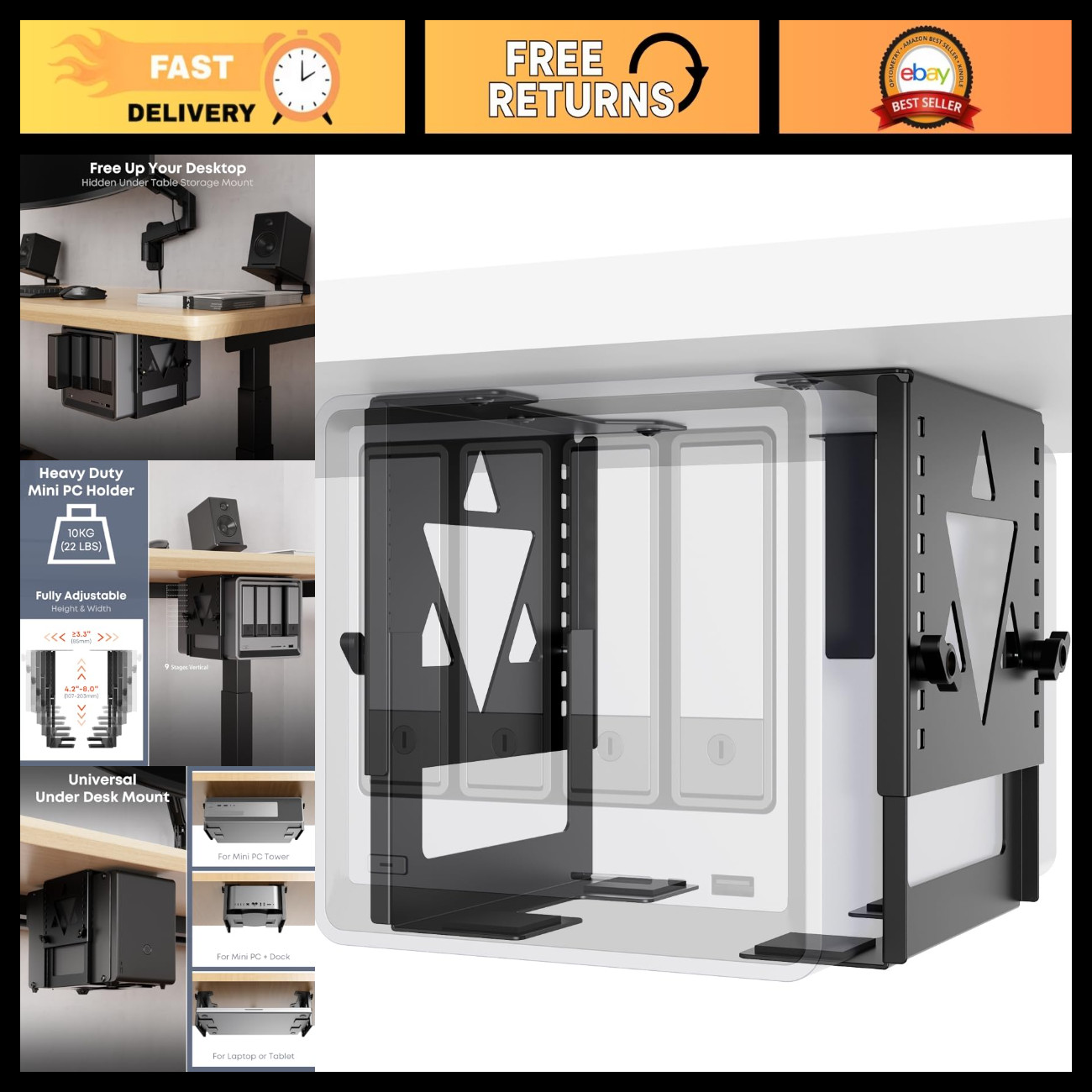 Under Desk Mini PC Mount Bracket Holder for NAS - Space-Saving Solution