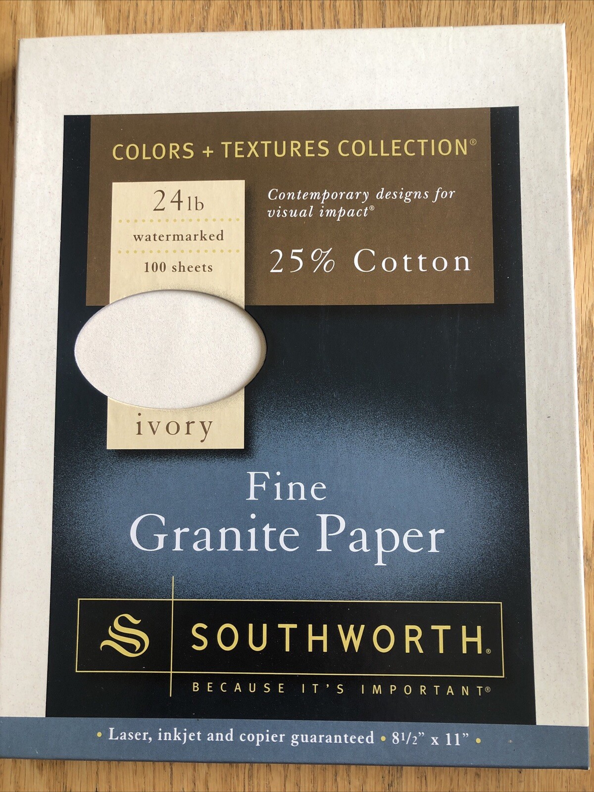 Southworth 25% Cotton Fine Granite Paper, 8.5" x 11", Ivory 24# Watermarked
