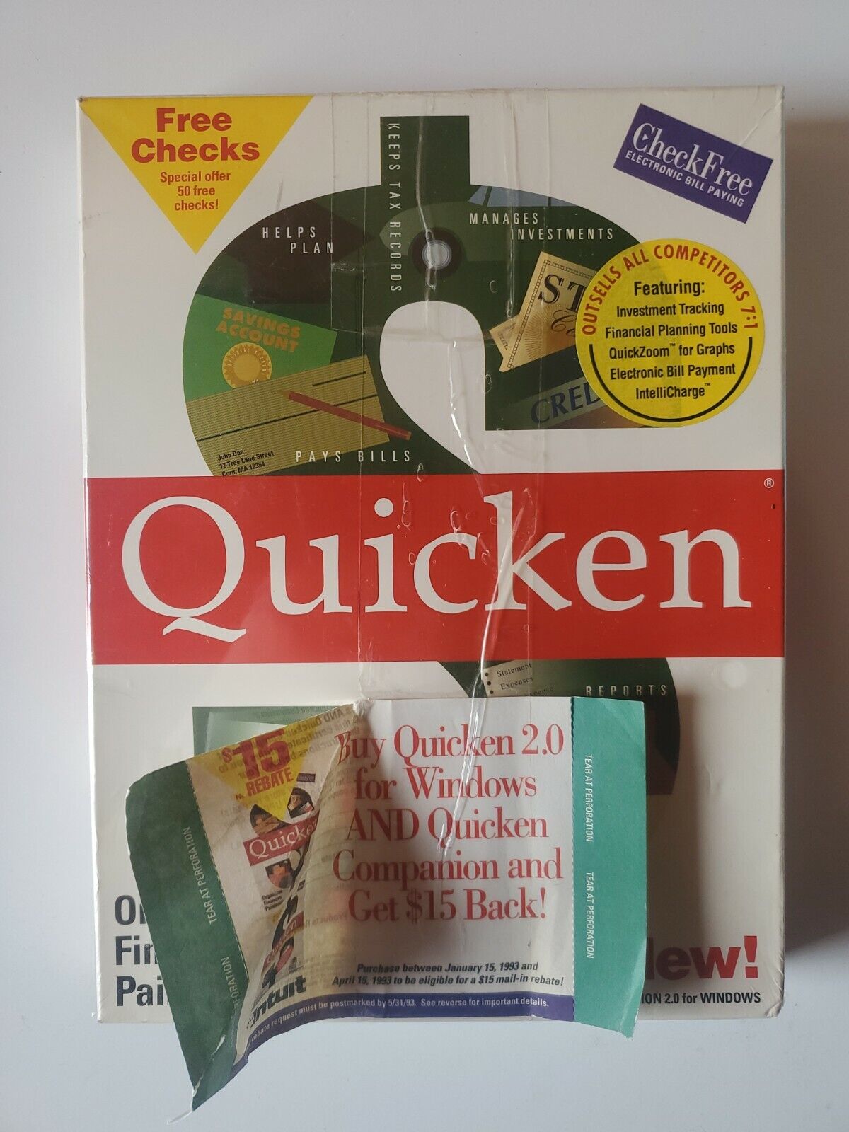 QUICKEN VERSION 2.0 FOR IBM/WINDOWS, INTUIT, VINTAGE 1992 SOFTWARE, 5.25\