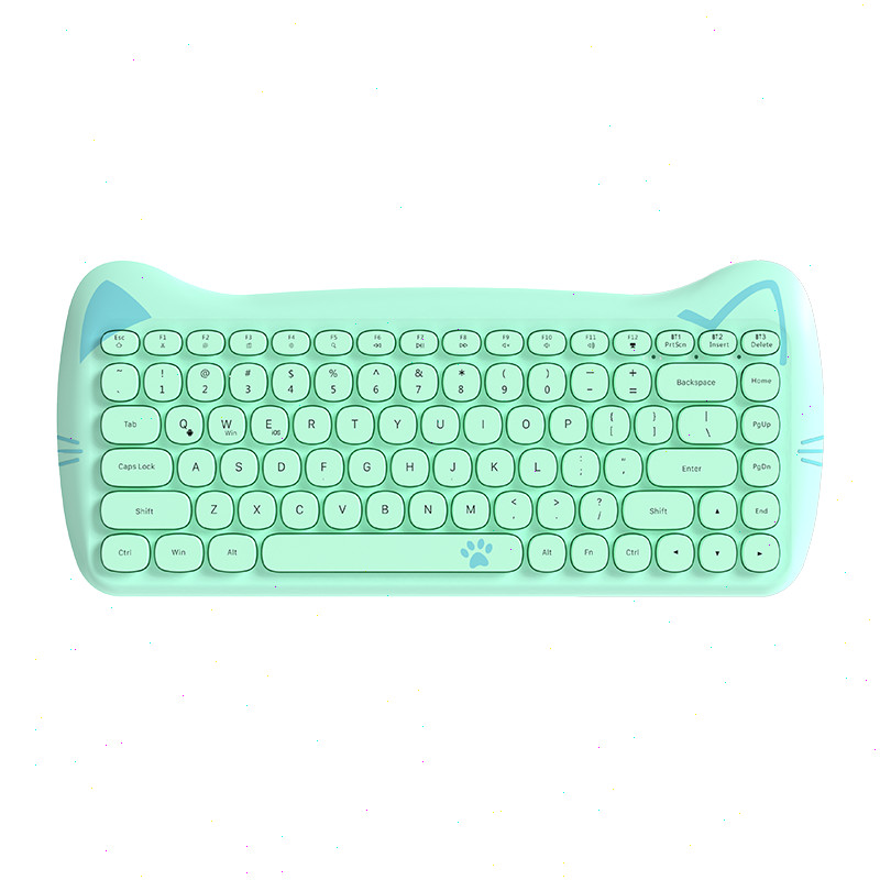 AJAZZ 3060i Wireless Membrane Keyboard 84-key Cute Cat Ear Quiet Round Keycaps