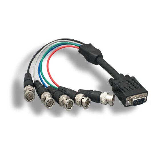 KNTK 1' VGA Male to 5BNC Male Video Adapter 24AWG HD15/RGBHV for PC CCTV DVR Blk
