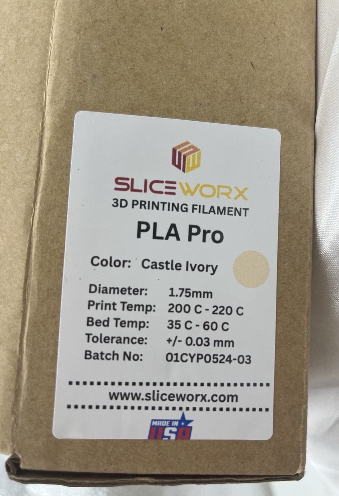 SliceWorx July Slicebox PLA Pro Filament 1.75mm -  CASTLE IVORY New Sealed