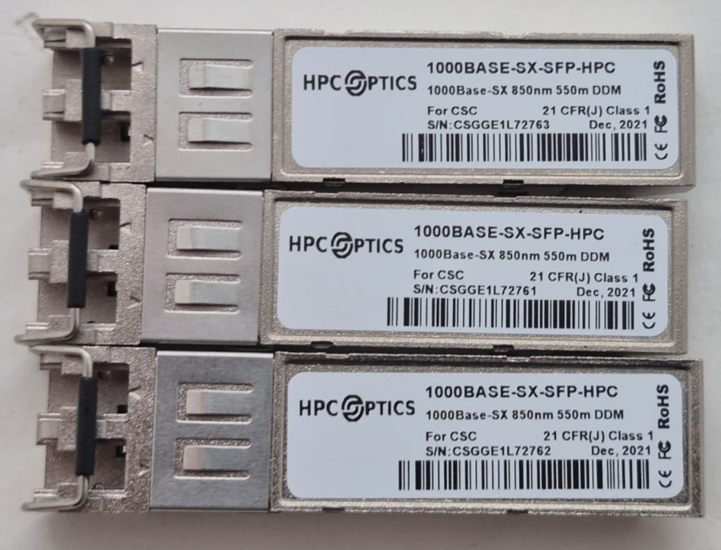 Lot of 3 HPC Optics 1000BASE-SX-SFP-HPC SFP Gigabit 850nm Ethernet Module