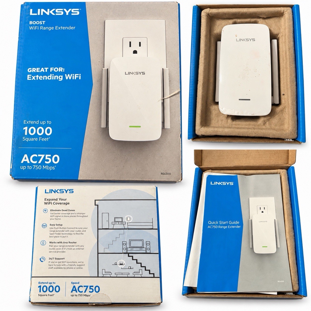 LINKSYS RE6300 AC750 BOOST DUAL-BAND WI-FI GIGABIT RANGE OPEN BOX