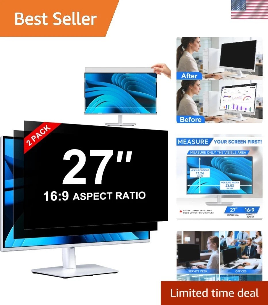 27-Inch Privacy Screen Filter - 2-Pack Anti-Spy, Blue Light & Glare Protection