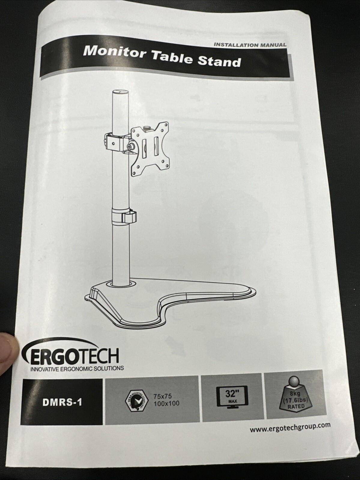 Ergotech Single Monitor Freestanding Table Stand DMRS-1, 32in/17.6lb Max Support