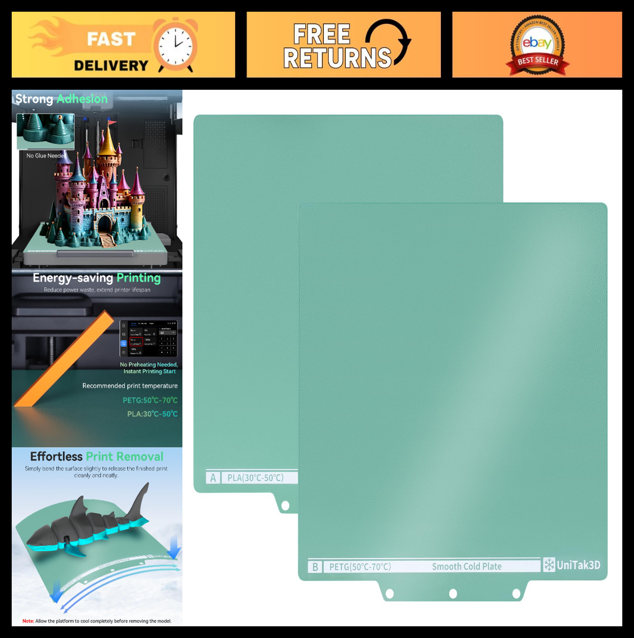 Energy-Saving Cold Build Plate 235x235mm Double-Sided Glossy Matte Low-Temp Adhe