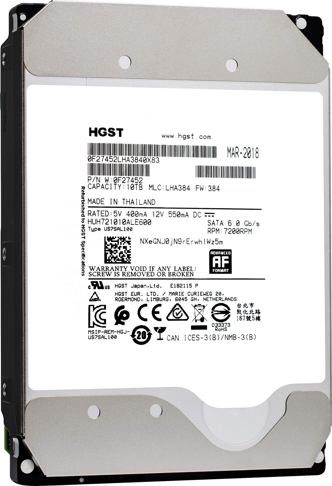 WD HGST 0F27353 10TB He10 7.2K SAS 12Gb/s 512e 3.5" For Parts