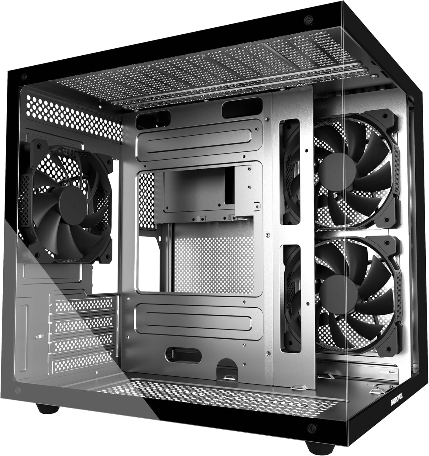 MATX PC Case 270° Panoramic Tempered Glass Panel Gaming PC Case 3 Fans Pre-Insta