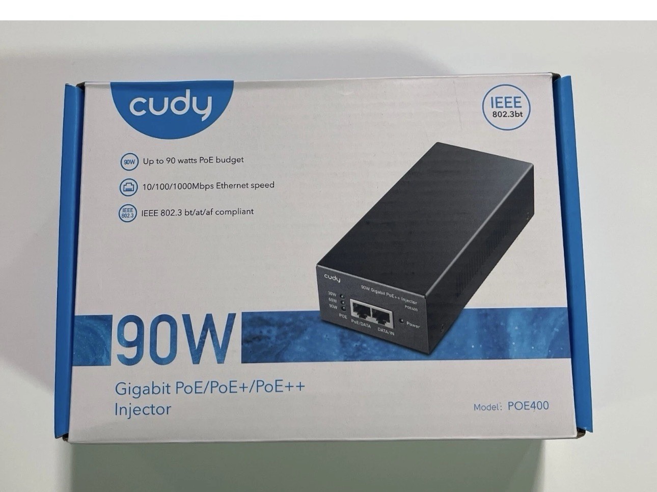 New 1-pc CUDY 90W Gigabit POE/POE+/POE+ Injector 10/100/1000Mbps POE400 OPEN BOX