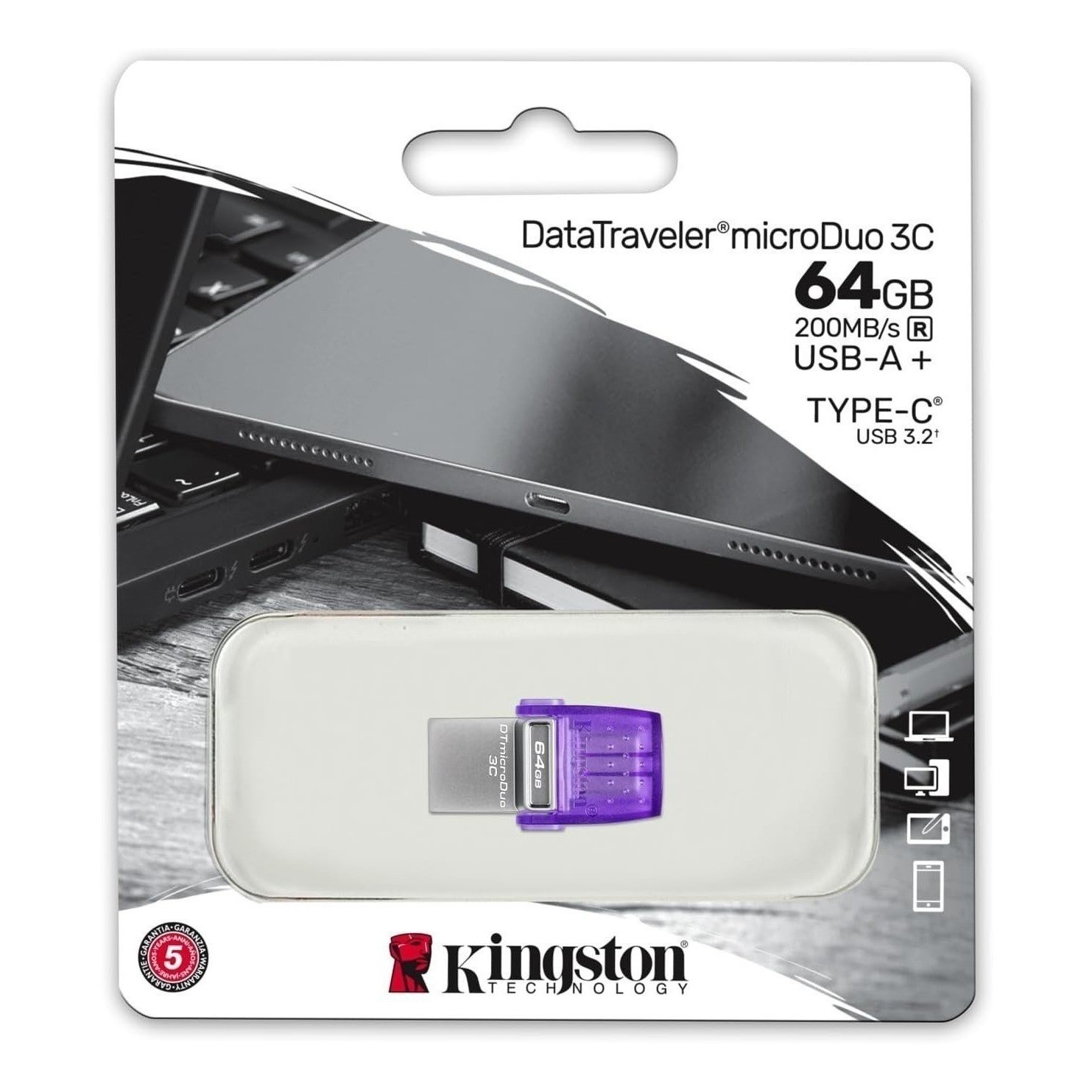 Kingston Technology DataTraveler MicroDuo 3C 64GB USB-C and USB-A Flash Drive