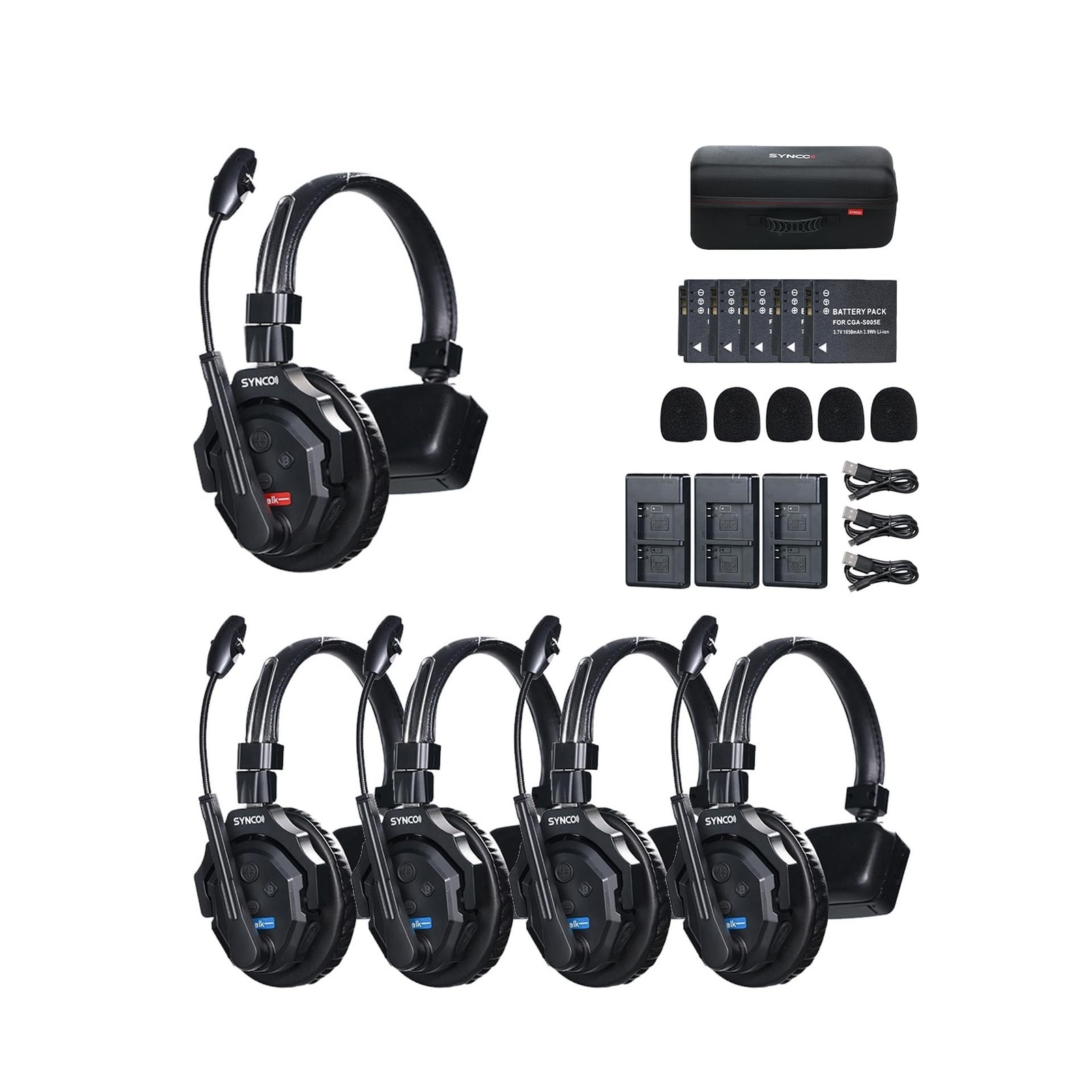 SYNCO XTalk X5 2.4GHz Wireless Headset Intercom System 5 Person Team Communic...