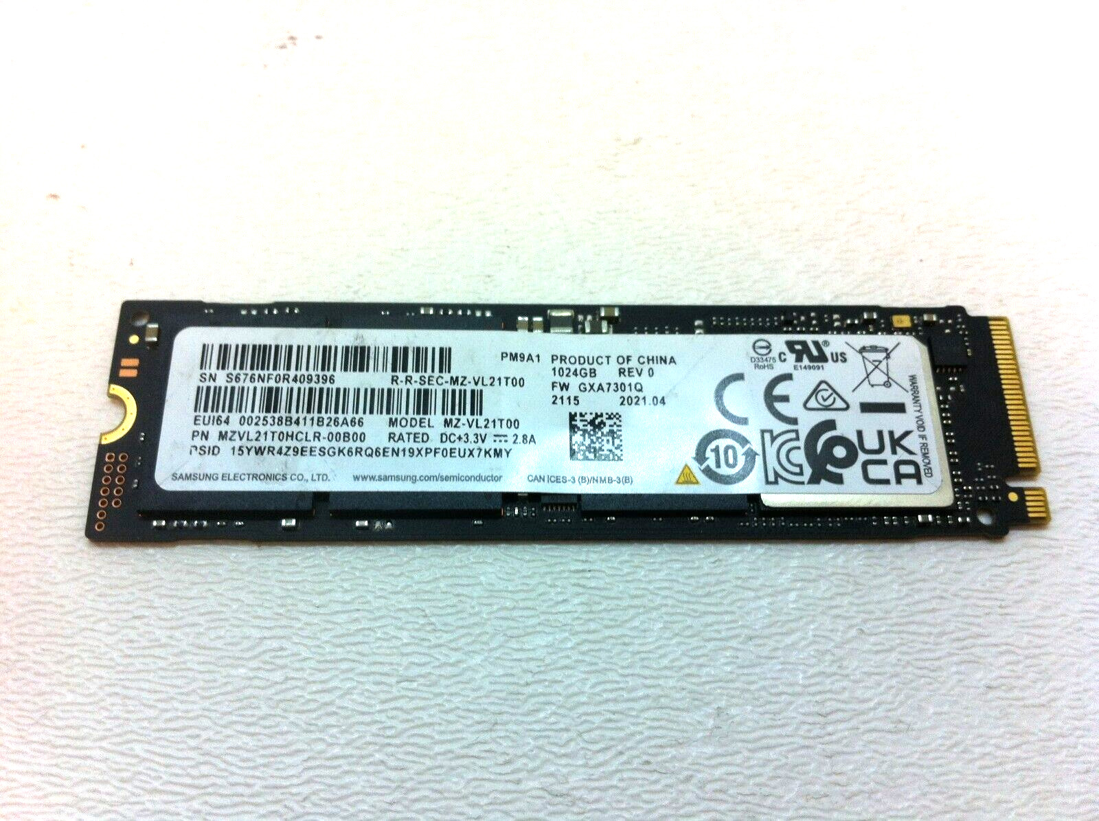 Asus Zenbook UN5401R Samsung MZ-VL21T00 1TB PCIe NVMe SSD MZVL21T0HCLR-00B00 236