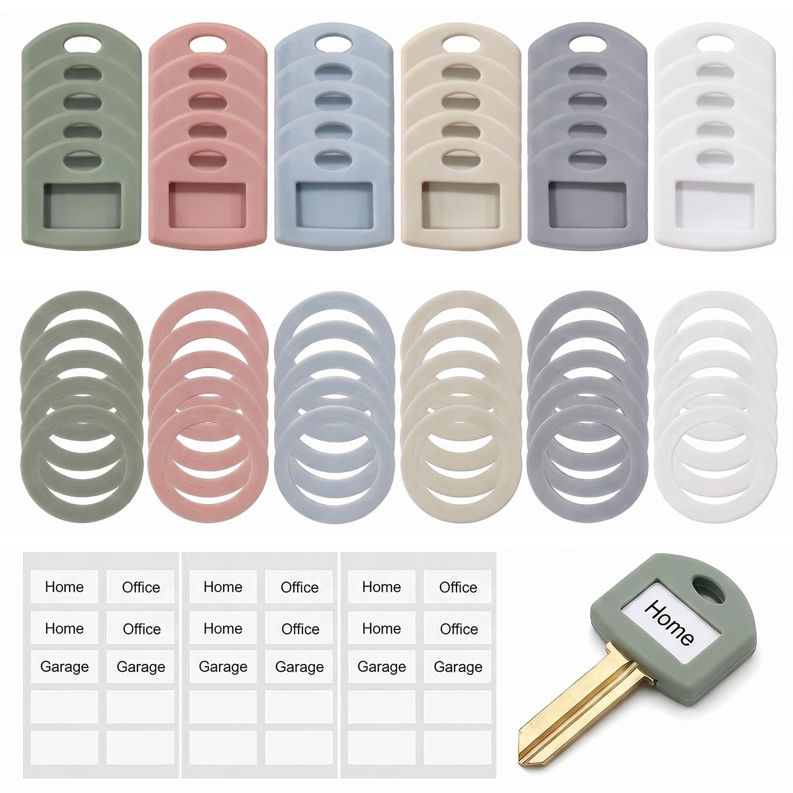 60PCS Silicone Key Covers with Labels – Dual Shape Set (30 Flat + 30 Round) K...