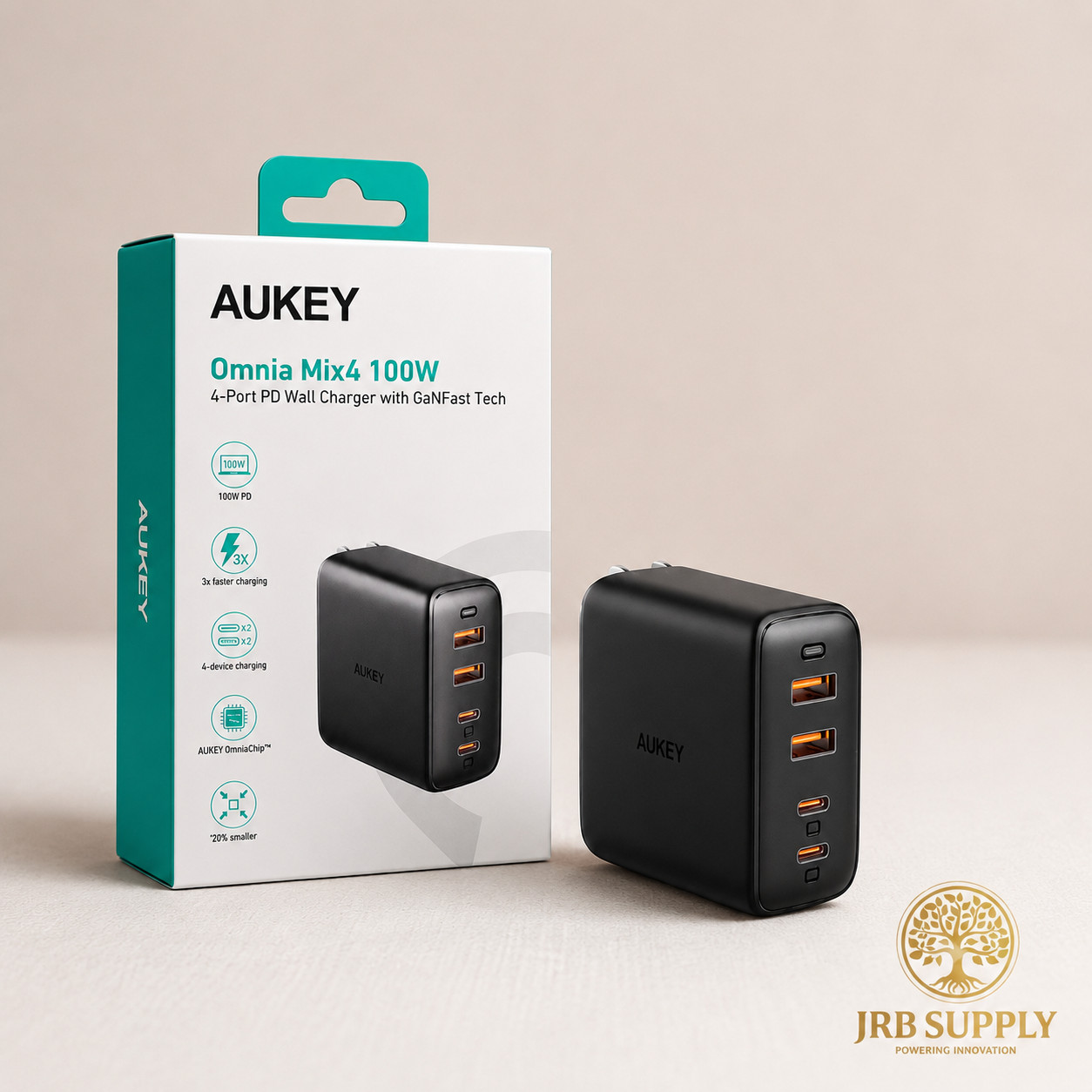 AUKEY Omnia Mix4 100W USB-C GaN Fast Wall Charger - PA-B7 Fast Charging