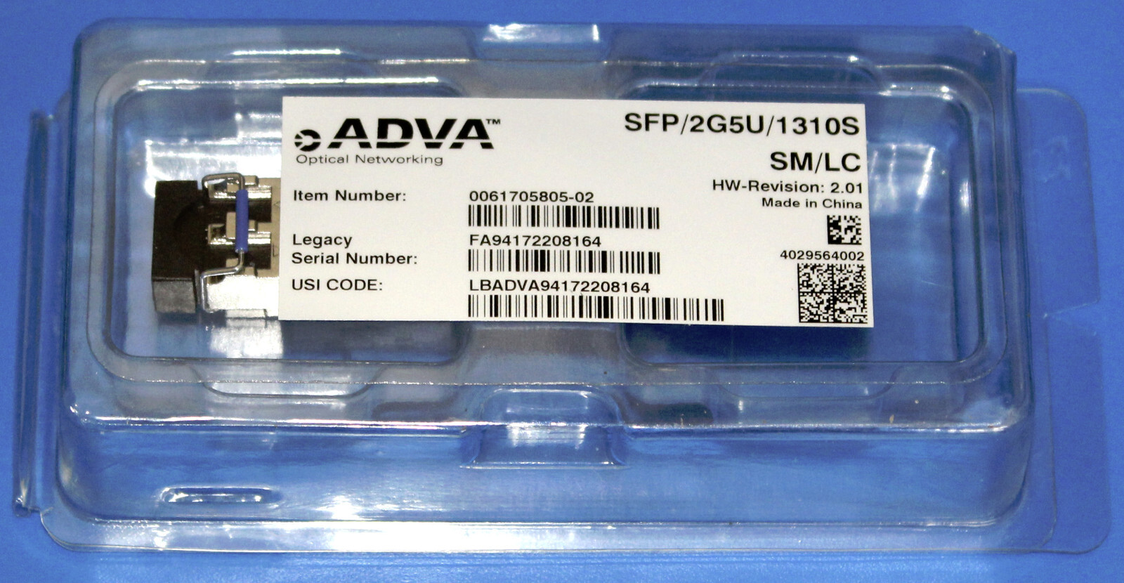 ADVA SFP/2G5U/1310S SM/LC 0061705805-02 Multirate Singlemode Transceiver SFP