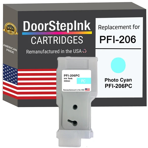 DoorStepInk Compatible Ink Cartridges For Canon PFI-206 Photo Cyan 300ml-USA