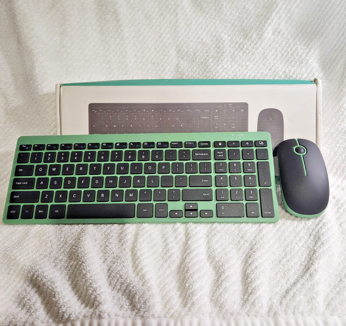 Jelly Comb New GREEN BLACK Ultra Thin 2.4G Wireless Keyboard Mouse Combo JOY