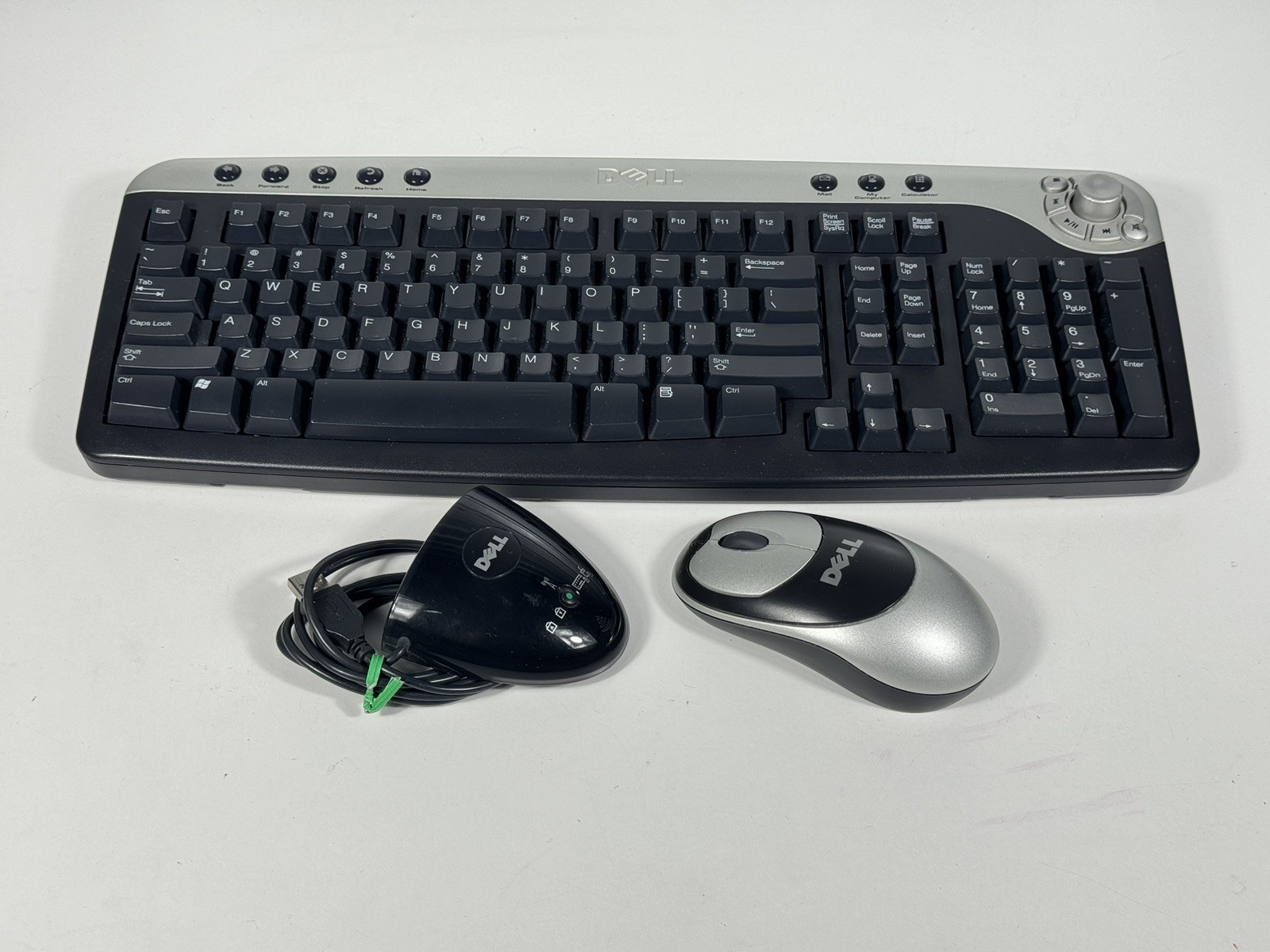 Dell RT7D40 Wired Multimedia Computer Keyboard W/ Dell Dongle Adapter + Mouse