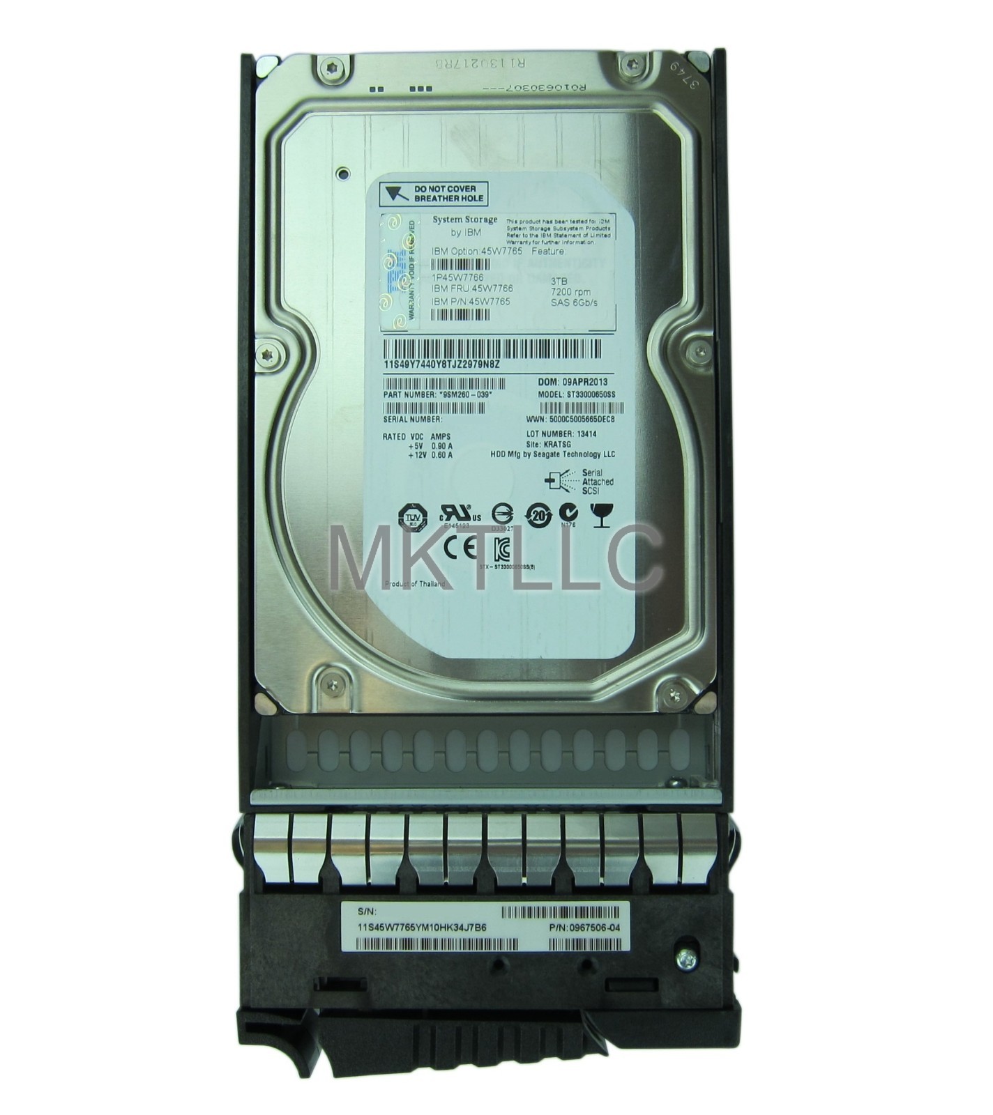 IBM 3TB 7.2K 6Gb/s SAS 3.5" HDD with Tray 45W7766 45W7765