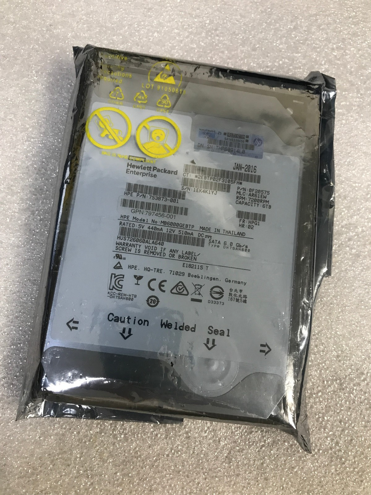 HPE MB6000GEBTP HUS726060ALA640 P/N 753873-001, 797456-001 SATA 6TB 3.5''