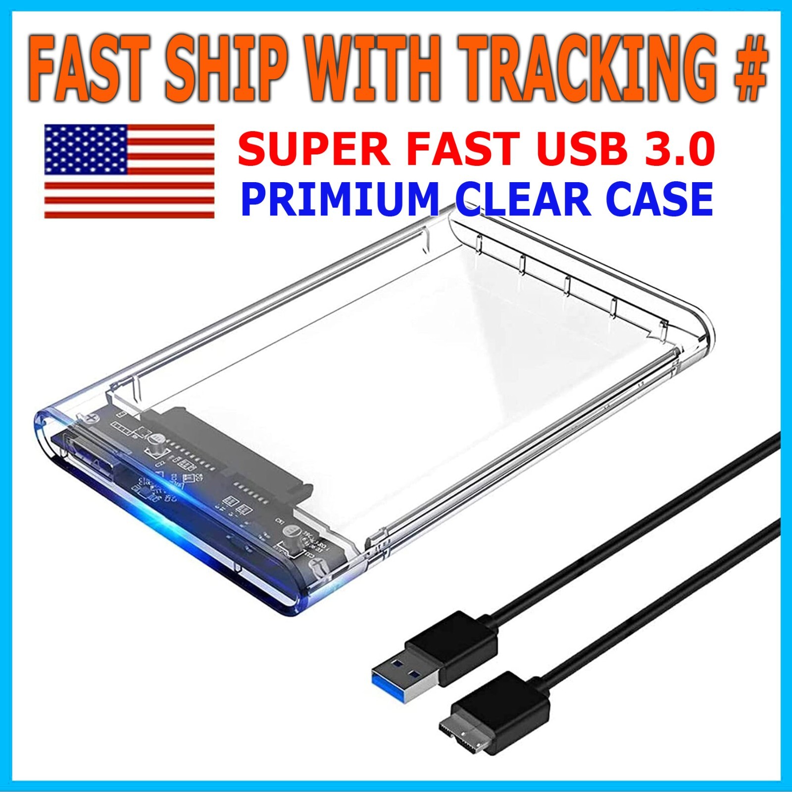 2.5" SATA USB 3.0 Clear Hard Drive Disk HDD SSD Enclosure External Laptop Case