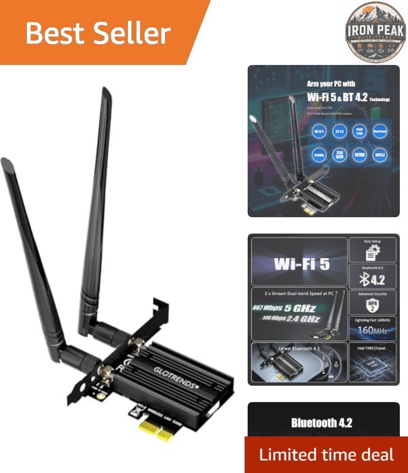 AC1200 WiFi 5 PCIe Card with Low-Profile Bracket for Desktop PC, Intel 7...