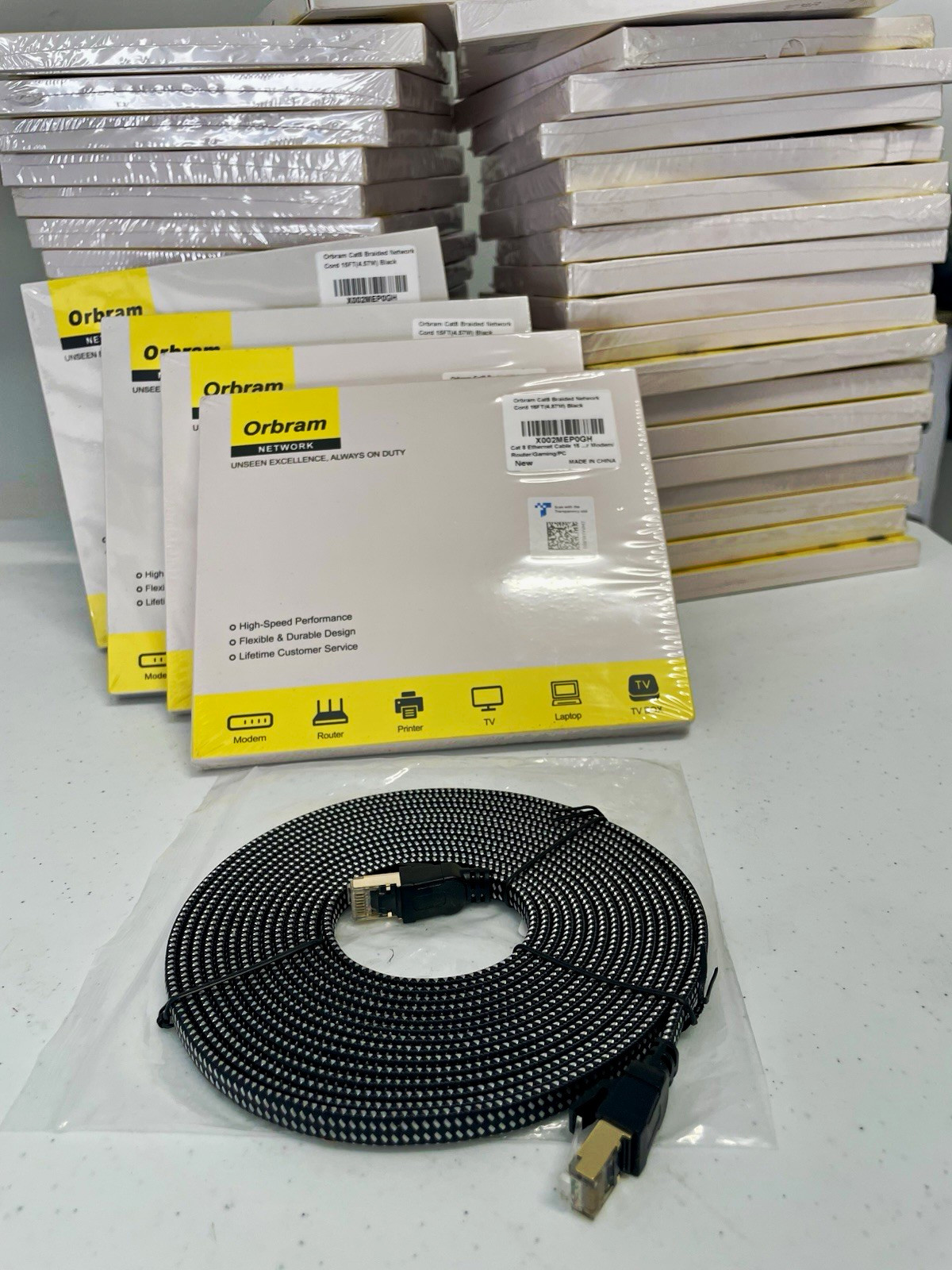 Orbram Cat 8 Braided Ethernet Cable 15 ft Black RJ-45 Male to Male