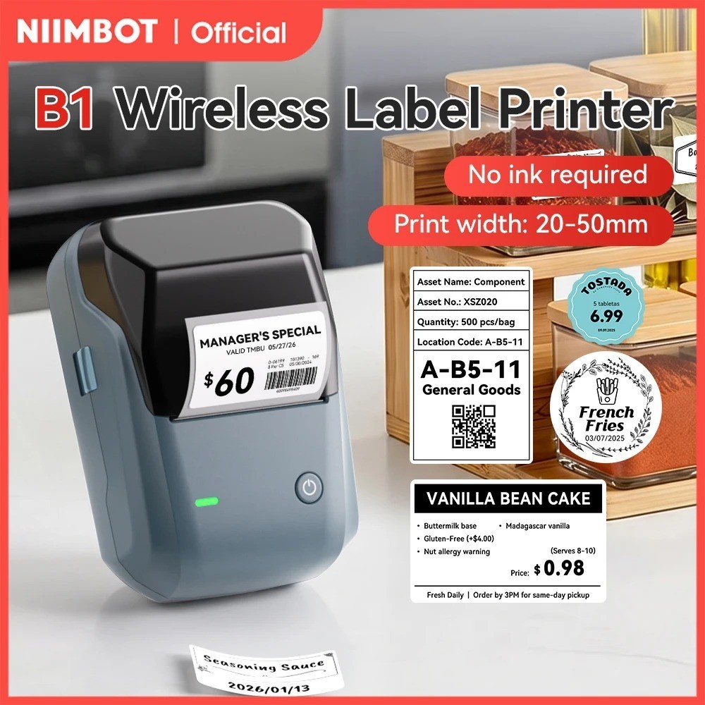 NIIMBOT B1 Portable Thermal Printer With Tapes 2 Inch Adhesive Label Printer Min