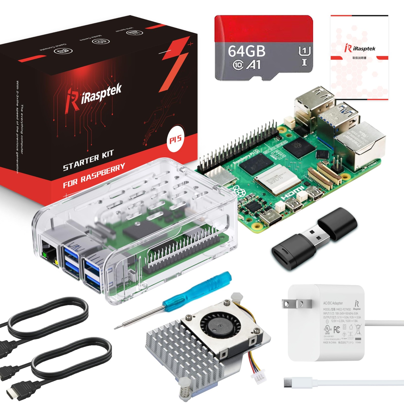iRasptek Starter Kit for Raspberry Pi 5 2GB RAM 64GB with OS pre-installed
