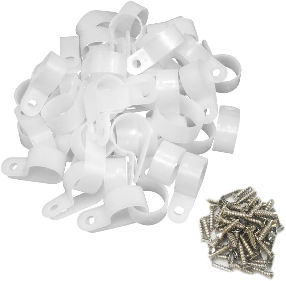 Cable Clamp R-Type Cable Clip Wire Clamp 3/4" Nylon Screw Mounting Cord Fastener