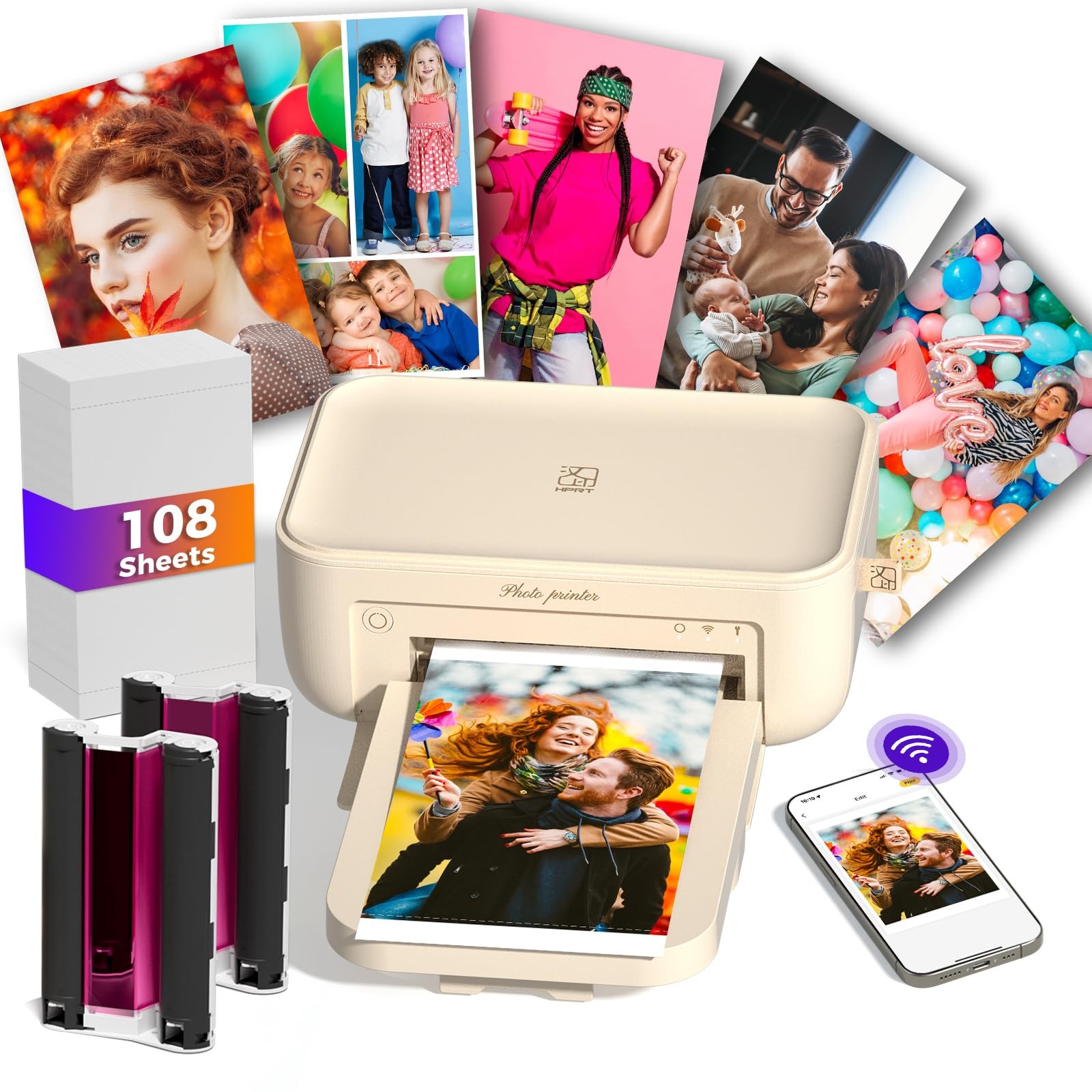 HPRT 4x6 Photo Printer with 108 Sheet Photo Paper& 2 Ribbon, Desktop Instant ...