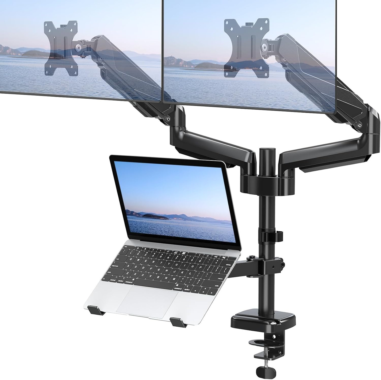 Dual Monitor and Laptop Mount for 13 to 27 Inch Screens, Adjustable VESA