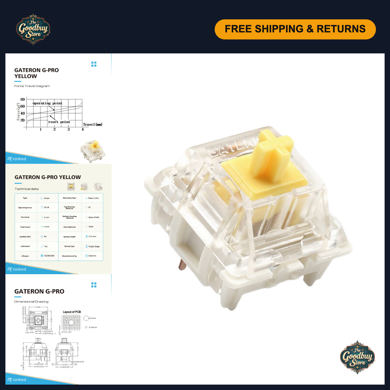 90 Pcs Pre-Lubed Mechanical Keyboard Switches | G PRO Yellow Plate Mounted