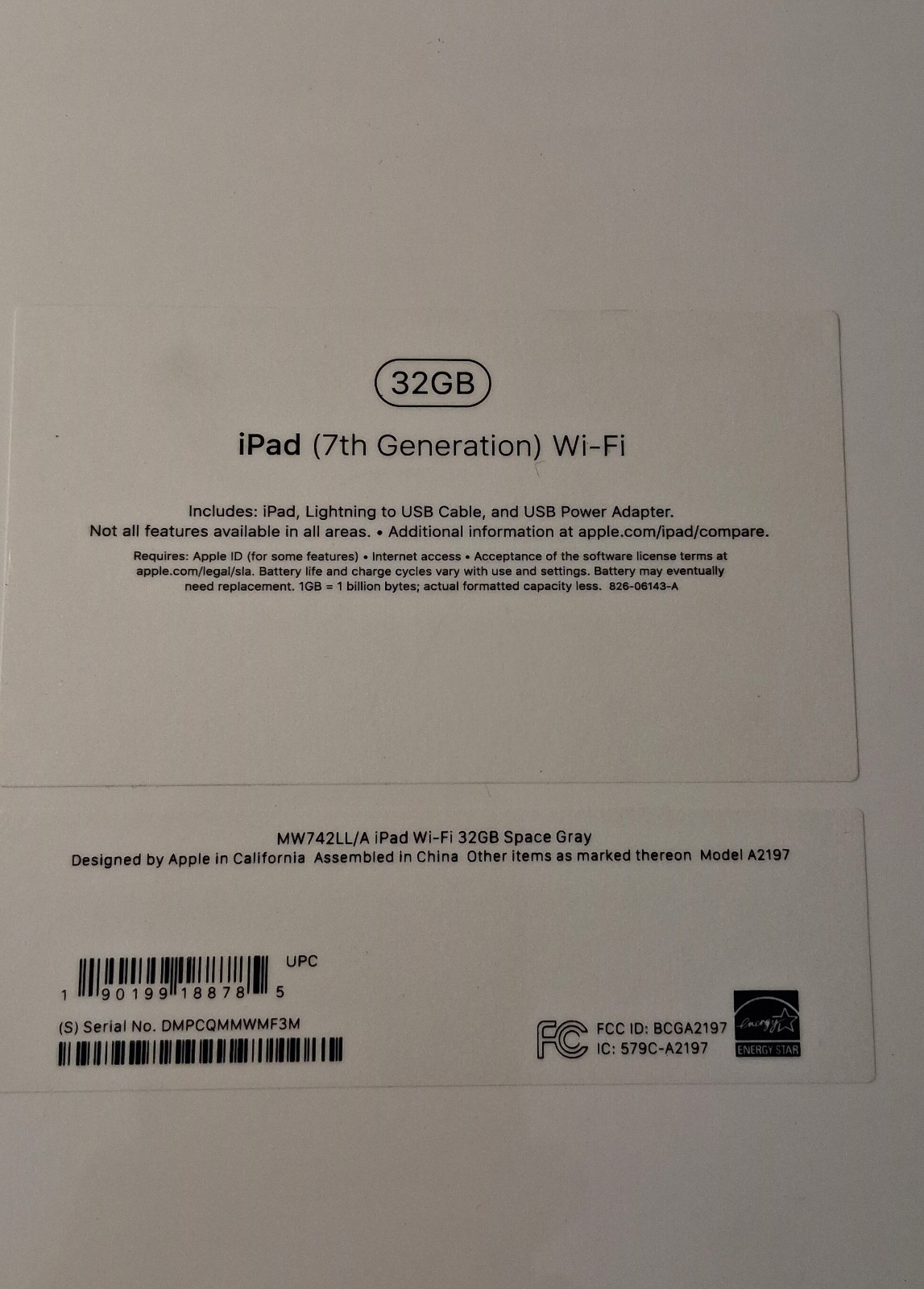 NEW - Unopened Apple iPad 7th Gen. 32GB, Wi-Fi,  Space Gray - FREE Speck Case