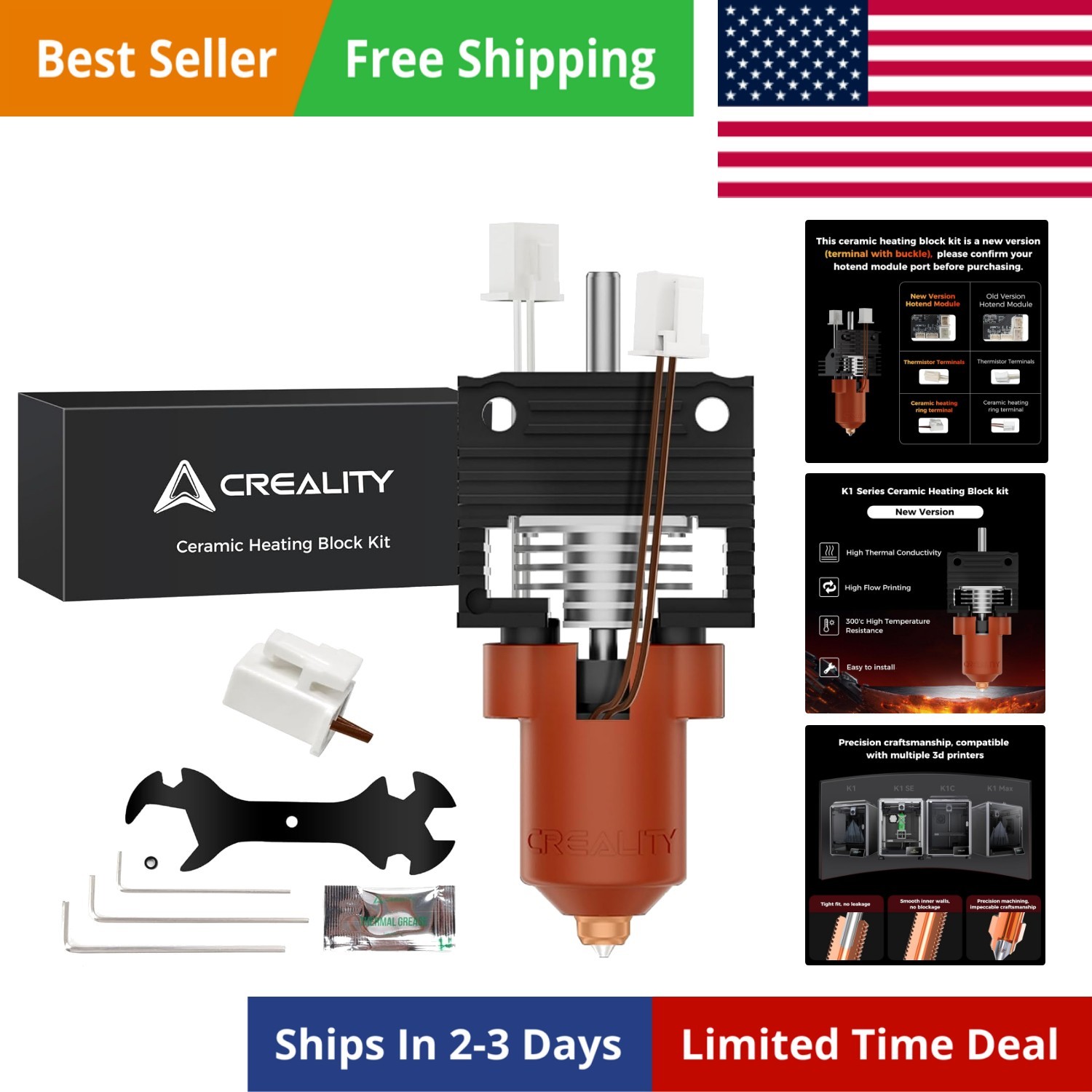2025 K1 SE/K1C/K1/K1 Max Hotend Upgrade Ceramic Heating Block Kit, Terminal w...