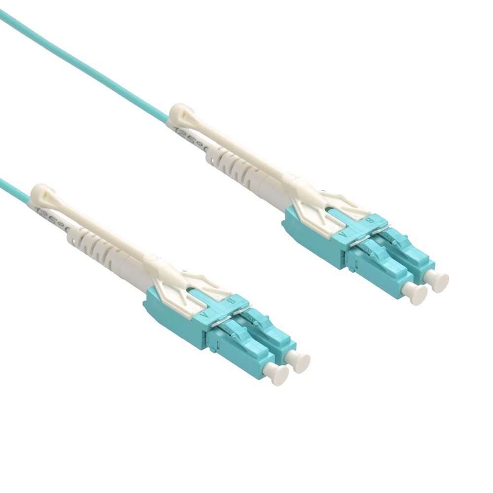 5 Pack of 1m Uniboot LC/UPC-LC/UPC OM4 Multimode Duplex Aqua Fiber Optic Patch C
