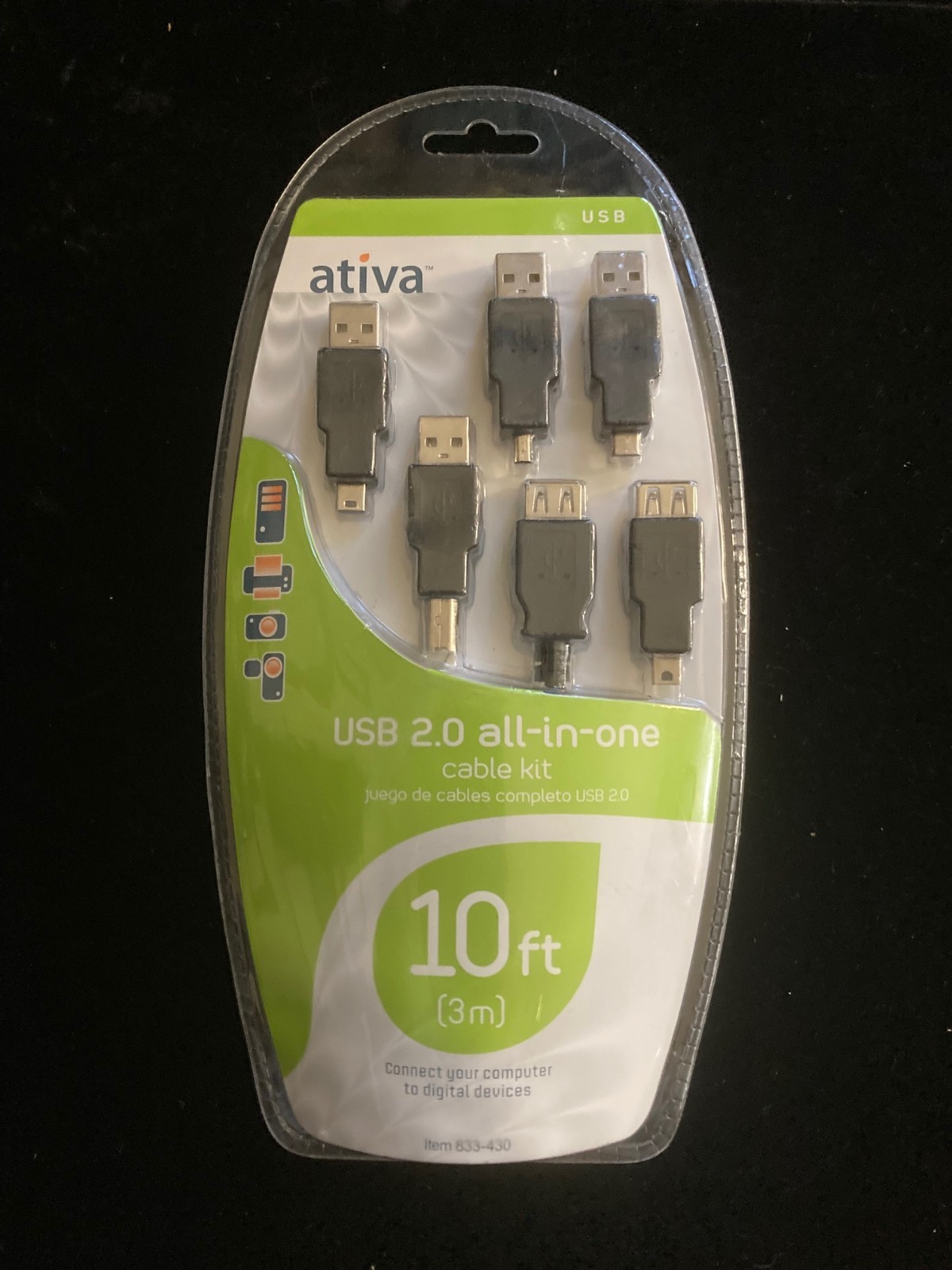 Ativa 6-In-1 USB Cable Kit 10ft. Brand New Sealed Pkg