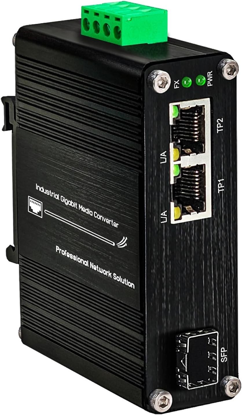 Industrial 2-Port Gigabit Ethernet Fiber Media Converter SFP DIN Rail 12-48V DC