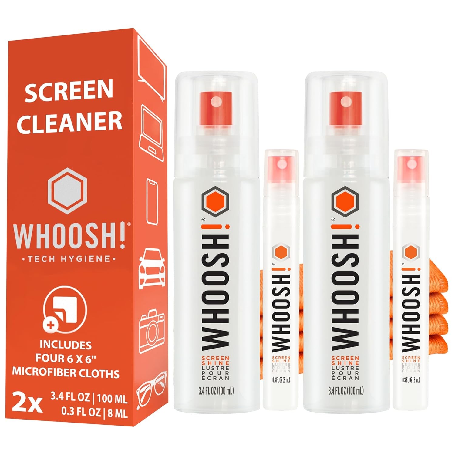 WHOOSH Screen Shine Duo – Screen Cleaner Kit, Set of 2, 3.4 + 0.3 fl oz