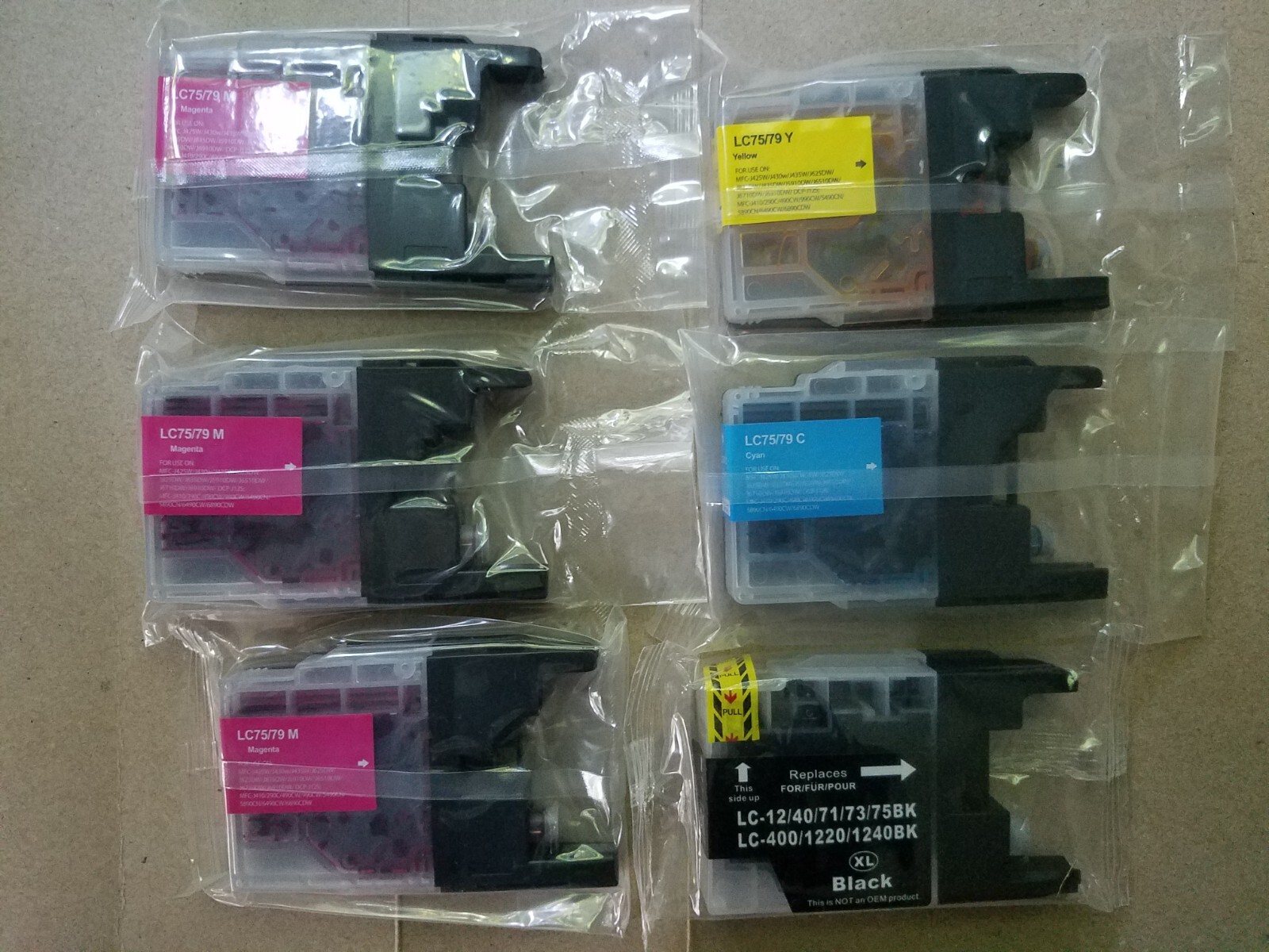 Lot of 5 Genuine Brother LC75/79M Y C Magenta, Cyan, Yellow Ink Cartridges