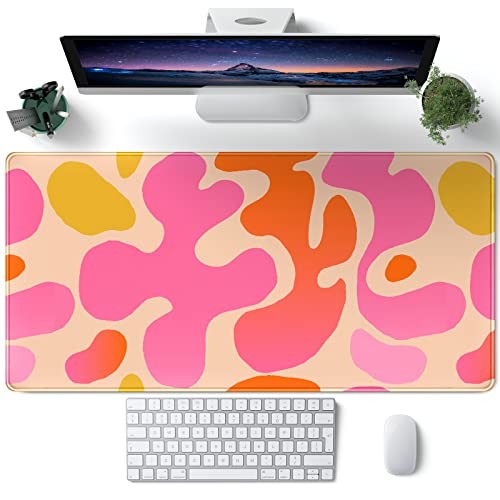Pink Desk Mat Modern Abstract Large Mouse Pad XXL Cute Pink Desk Pad Keyboard Ma