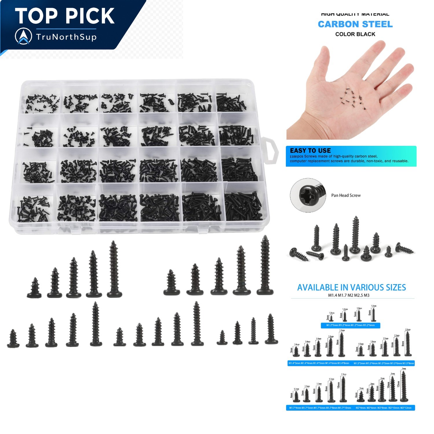 1100pcs Laptop Screws Kit M.2 M.4 M.5 M.7 Phillips Self-tapping Screws for El...