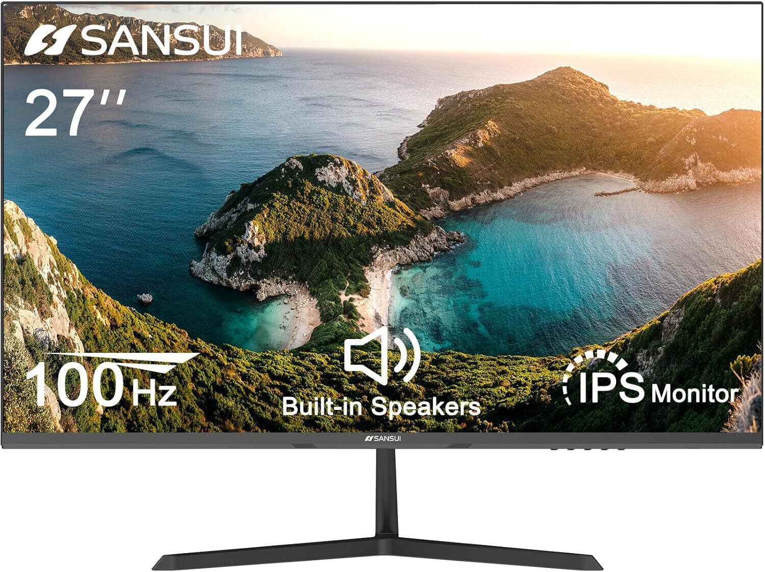 SANSUI Monitor 27 Inch IPS 100Hz Computer Monitor Built-in Speakers FHD 1080P HD