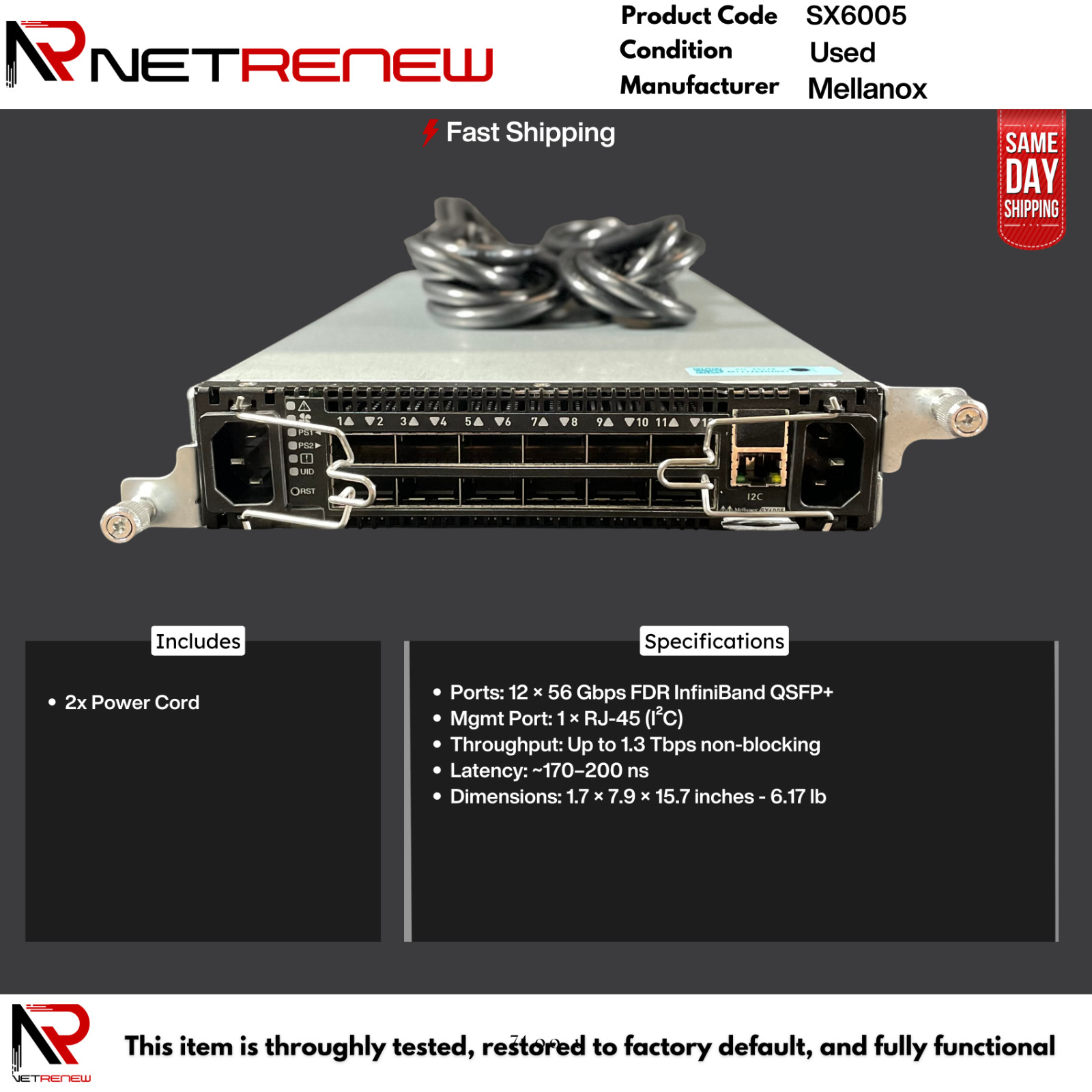 Mellanox SX6005 12-Port Unmanaged Switch