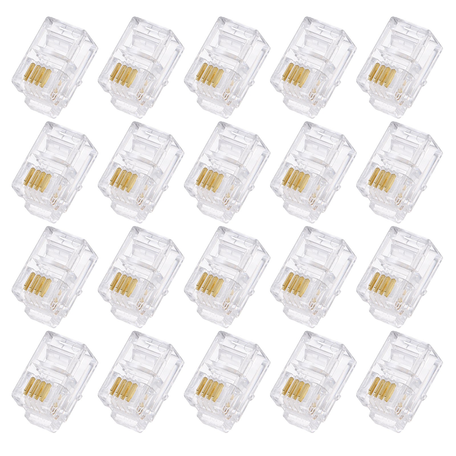 Telephone Modular Plug Male RJ9/RJ10/RJ22 Connectors, Copper Core 4P4C 20pcs