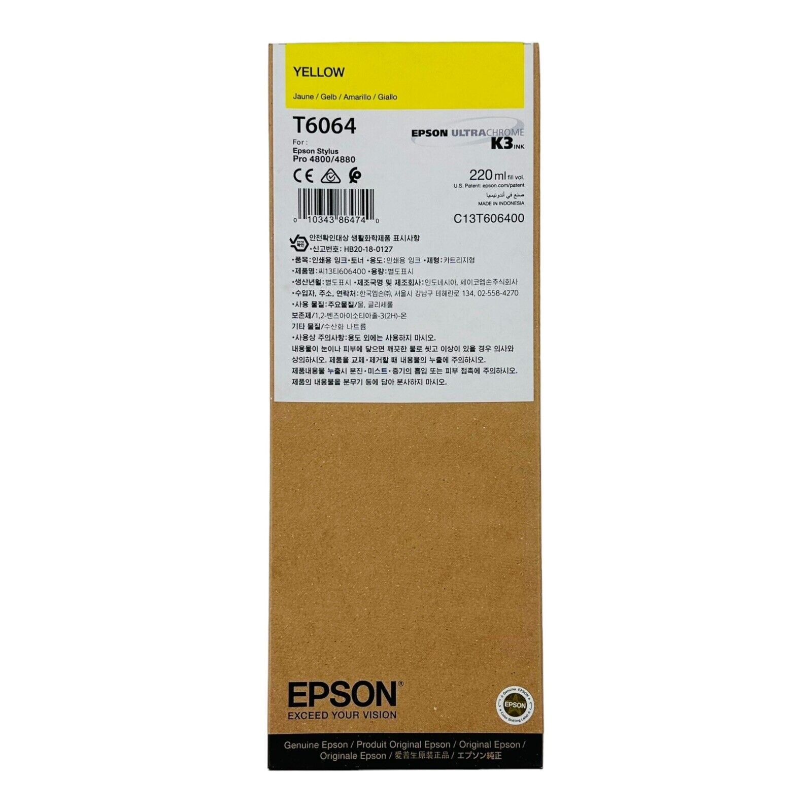 Genuine Epson T6064 Yellow Ink 220ml for Stylus Pro 4800/4880 Exp.03/08/2024